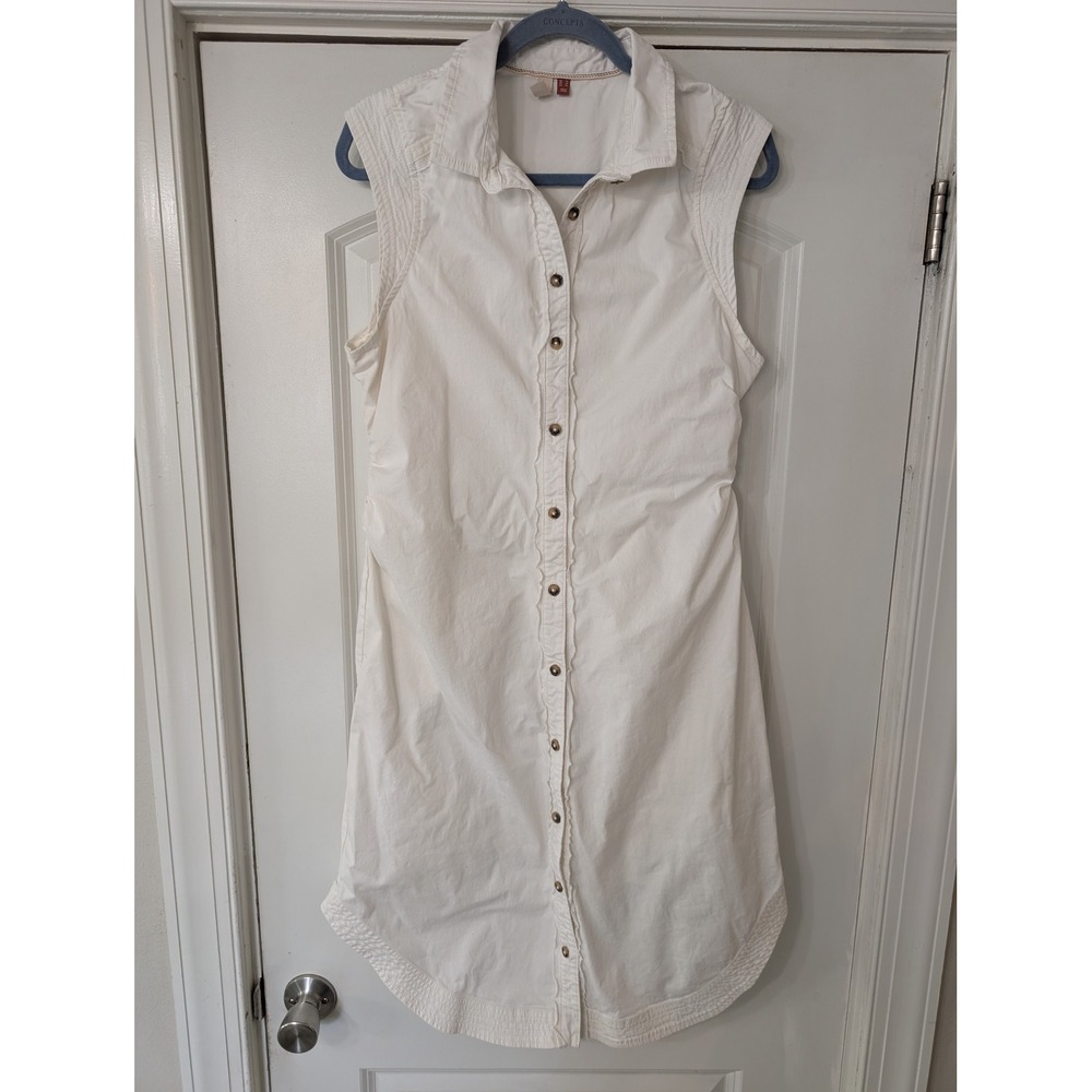 Pilcro Anthropologie White midi collared Denim Shirt Dress canvas 12 minimalist